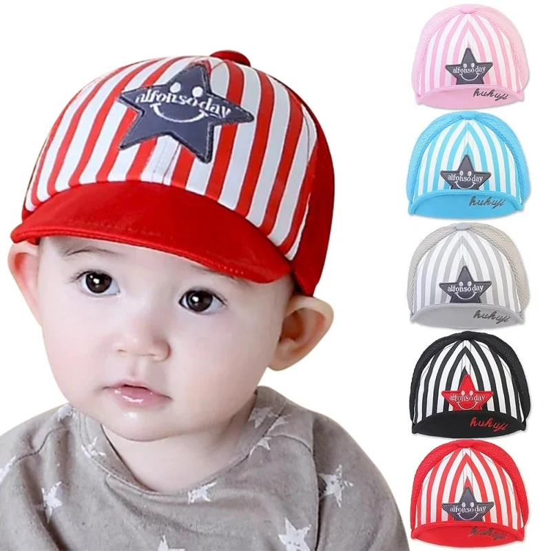 

Summer Infant Baby Boys Baseball Cap Toddler Star Print Striped Comfortable Cotton Mesh Sun Hat for 0 to 6 Months X2