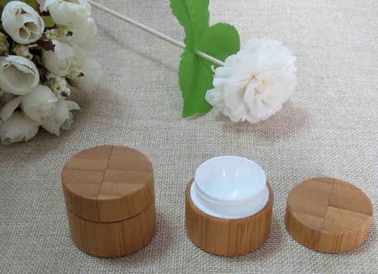 

Free shipping 5g bamboo scream jars with PP inner for cosmetics, makeups, 5ml bamboo jars