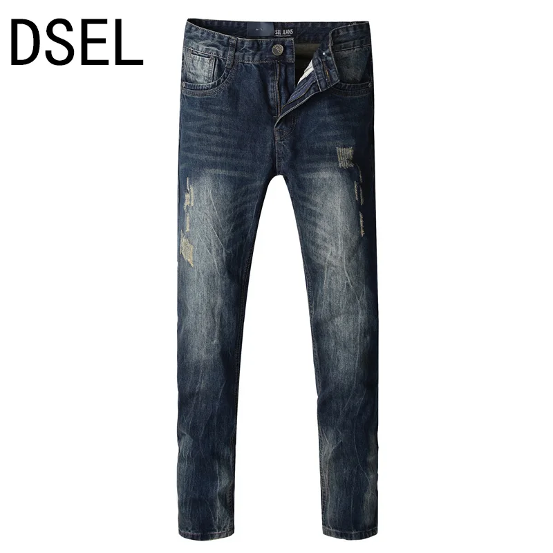 

2017 DSEL Brand Jeans Men High Quality Designer Men Jeans Retro Distressed Pants Ripped Jeans For Men Dark Color Men's Jeans