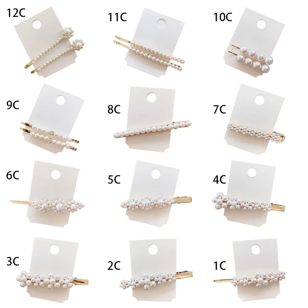 

KLEEDER Vintage Long Barrettes Hair Clips Pearl Flower Hairpins Crystal Metal Hair Accessories Hairgrip