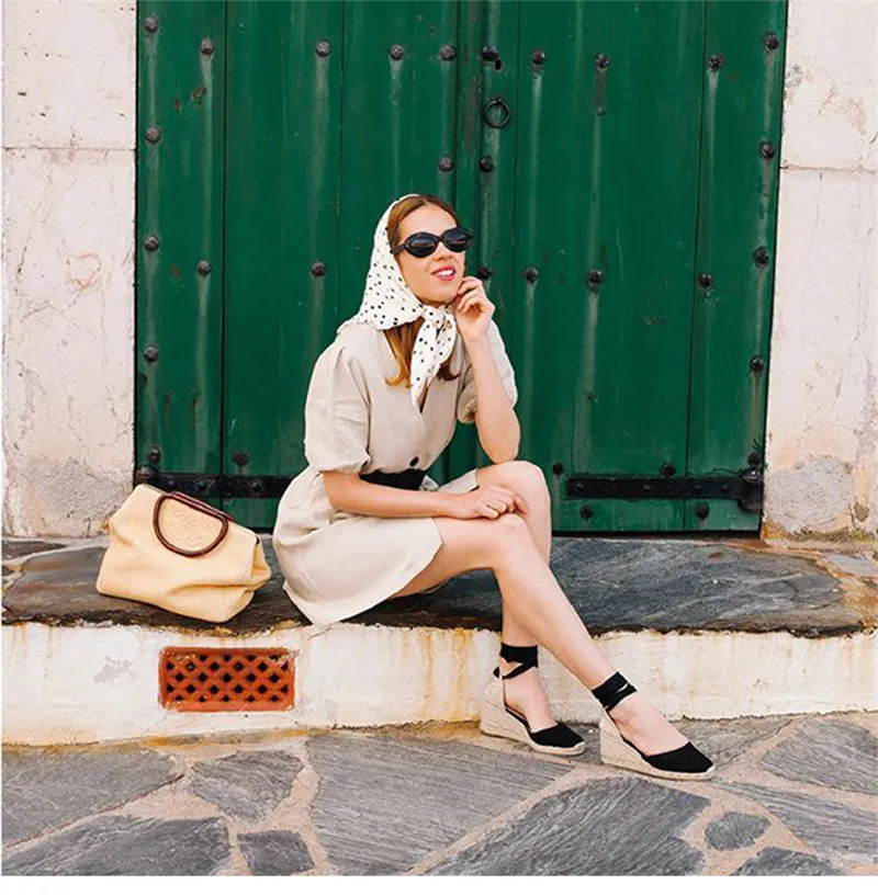 Bohemian Women Sandals Espadrilles Ankle Strap Straw Platform Wedges For Female Shoes Cow Suede Lady High Heels Sandal Big Size  (2)