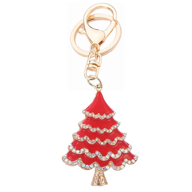Charm Crystal Enamel Christmas Tree Keyring Metal Keychain Bag Buckle