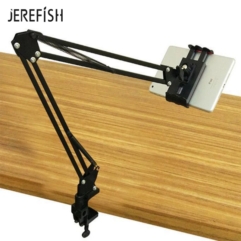 

JEREFISH Metal Desk Tablet Holder Foldable Desk Lamp Clamp Clip 360 Rotatable Adjustable Phone Stand for iPhone X for iPad