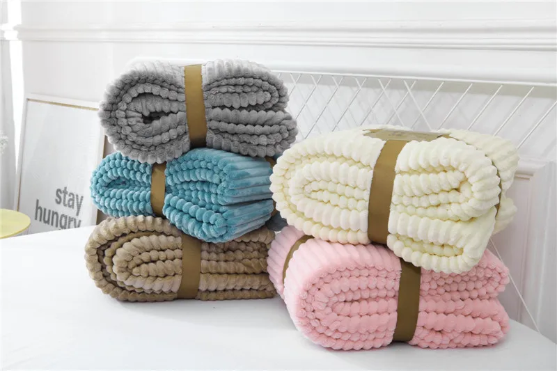 

New Blanket Magic Velvet Strips Flannel Double Layer Cut Velvet Jacquard Flannel Double Layer Lamb Blanket