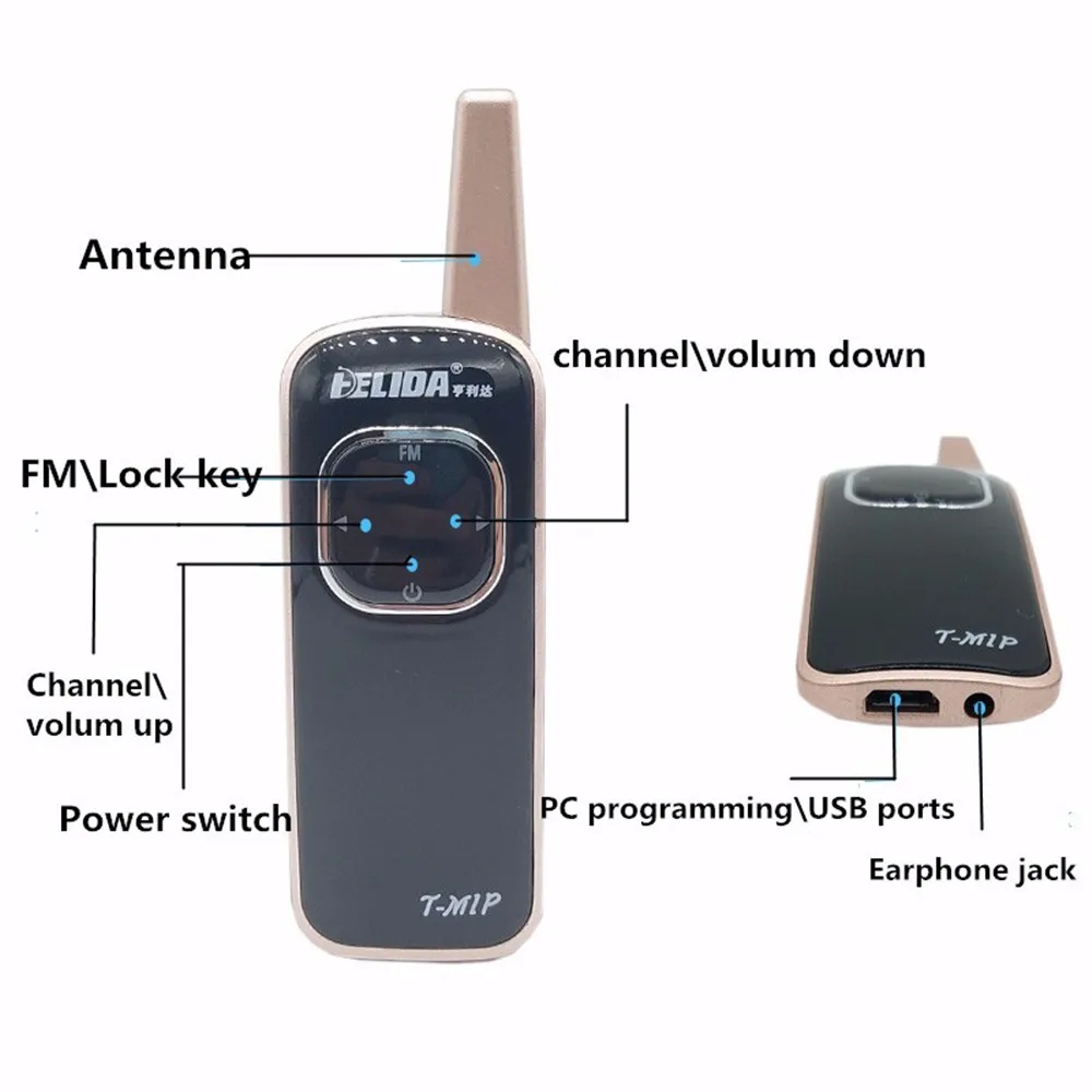 Супер крошечный радиоприемник HELIDA T-M1P детей двухстороннее радио UHF 400-470 МГц мини-рация с fm-радио Woki Toki