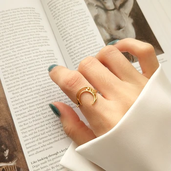 

Peri'sBox 925 Sterling Sliver Little Stars Moon Rings for Women Minimalist Horn Rings Femme Delicate Stacking Rings Boho Jewelry