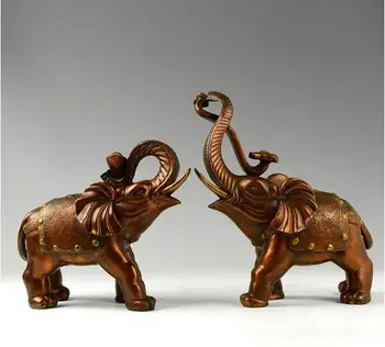 

China Pure Brass Copper Auspicious Ruyi Yuanbao Elephant Decoration Statue Pair