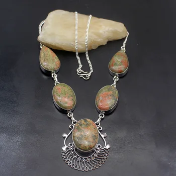 

Fantasy Charms Hot Sale Green Unakite 925 Sterling Silver Color Pendant Necklace 20 inch TF721