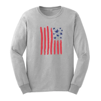 

Mens Americana Flag Old Glory Print Long Sleeve T-Shirts Men Tee