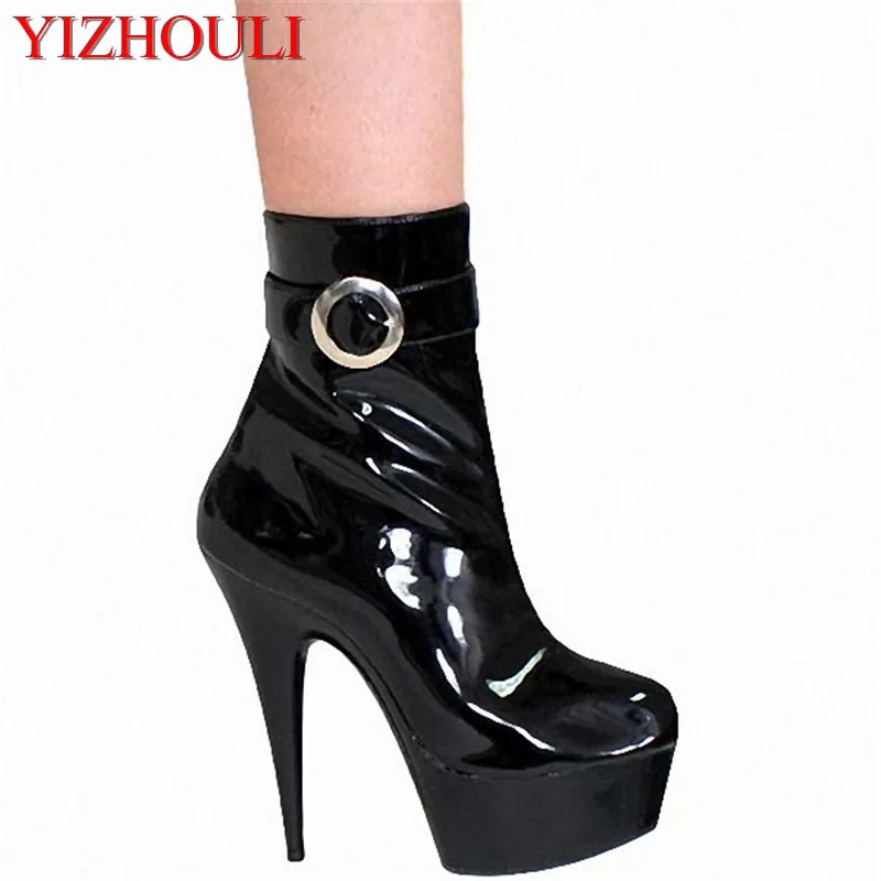 

15cm womens ankle short boots buckle autumn winter platform motorcycle boots for 6 inch high heels