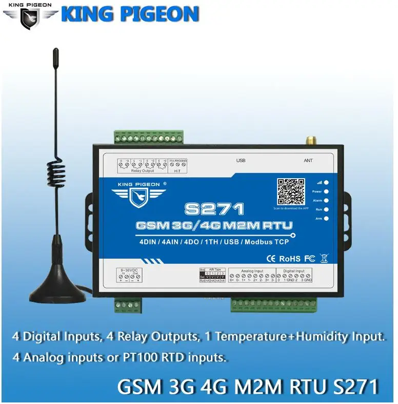 IOT M2M RTU Modbus Slave GSM 3g 4G сигнализация дистанционное управление башенный кран мониторинг сбора данных масштабируемый IO порт S271