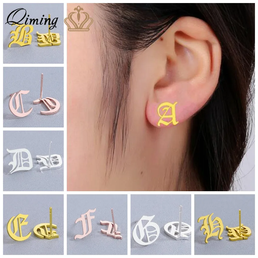 

A - Z 26 Letter Initial Stud Earrings For Women Kids Baby Stainless Steel Jewelry Personalized Gold Minimalism Statement Earring