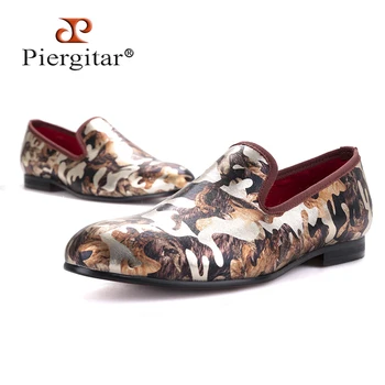 

Piergitar 2017 New men flats shoes with camouflage printing Luxurious British style men smoking slippers big size male loafers