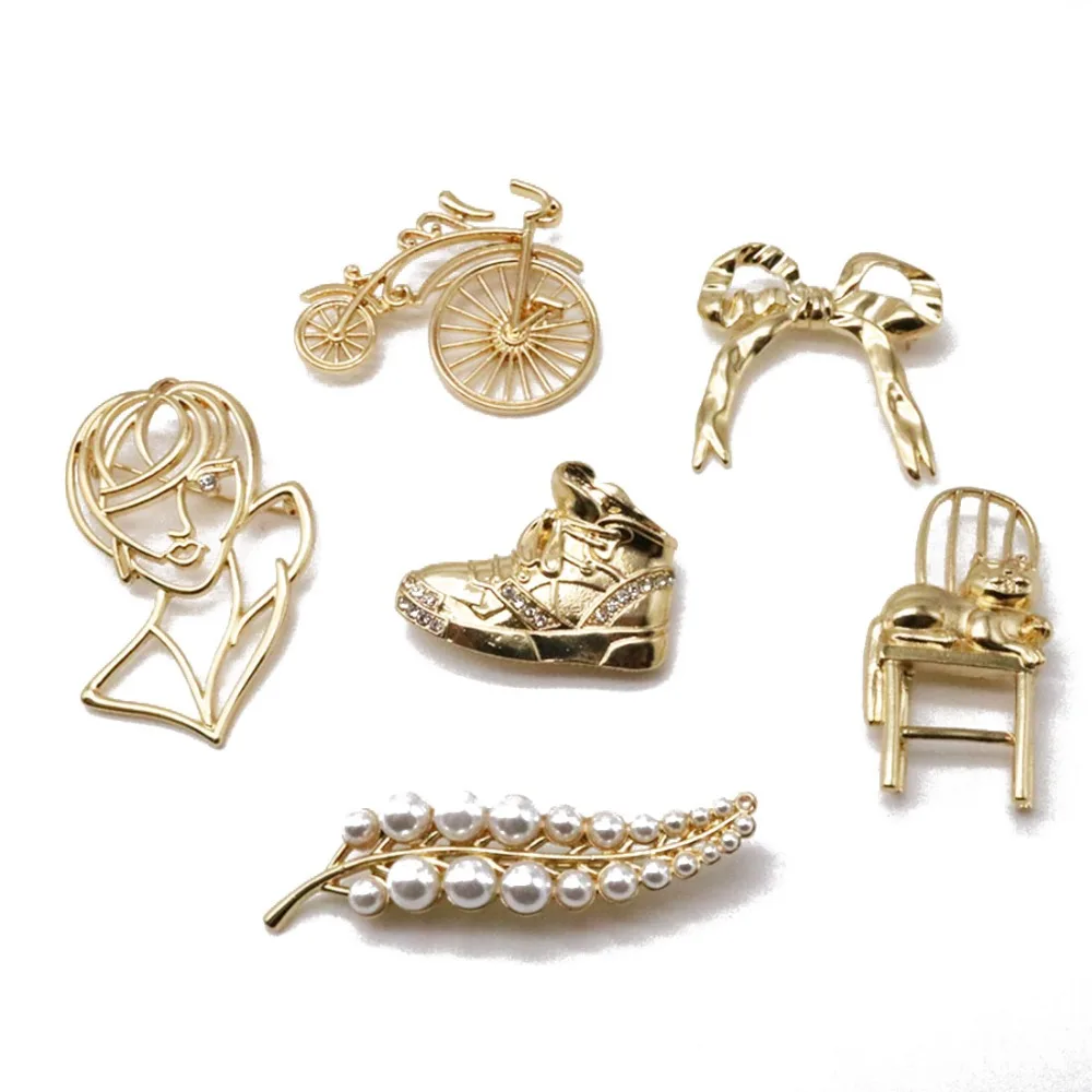 

Free Shipping Cute Design Abstract Alloy Leaf Shoe Bow Charm Brooch