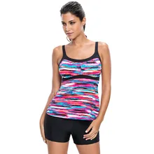 PLUSLAND танкини летние сексуальные женские пушистые радужные танкини, Купальники Топ круглый воротник без рукавов из двух частей отделяет купальники