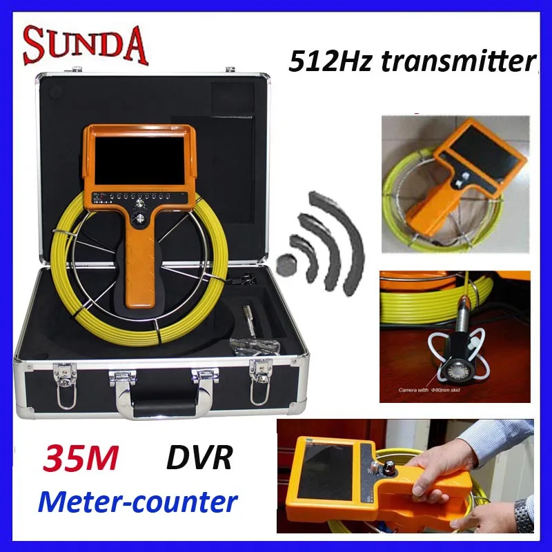 wireless 512Hz transmitter hand held pipe inspection camera with meter counter 35m cable dvr record 7&quotLCD monitor FACTORY SALE |