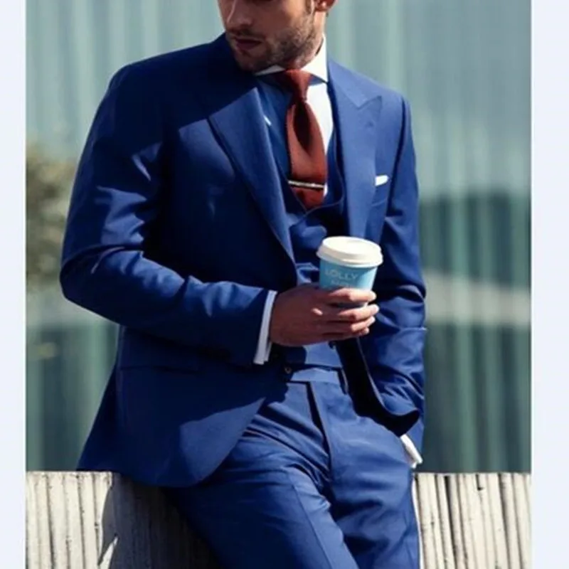 

Royal Blue blazer masculino blazer masculino slim fit mens suits wedding groom costume homme 3 Pieces(jacket+pants+vest)