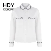 HDY Haoduoyi 2019 New Girl Pure Blouse Patch Pocket Front Pocket Contrast Stitching Strap Shirt HDY Haoduoyi 2019 New Girl Pure Blouse Patch Pocket Front Pocket Contrast Stitching Strap Shirt