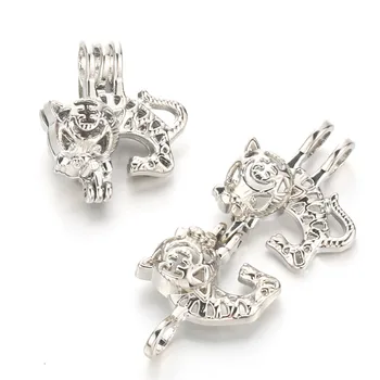 

5pcs Silver Cute Tiger Pearl Cage Locket Pendant Jewelry Making Bead Cage Aroma Essential Oil Diffuser Box For Oyster Pearls