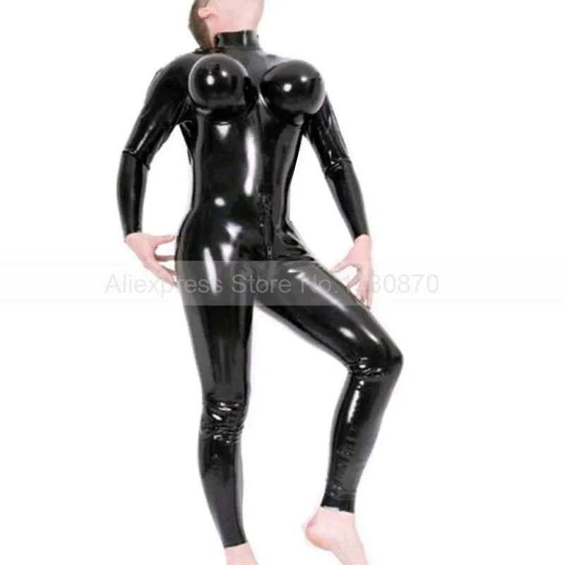 

Male Latex Bodysuit Zentai Rubber Catsuit Customes with Inflatable Breast S-LCM047