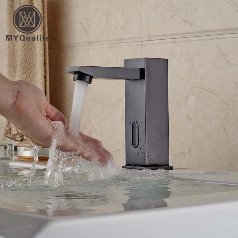 

Oil Rubbed Bronze Hands Free Basin Sink Faucet Deck Mount Single Cold Electric Automatical Sense Faucet