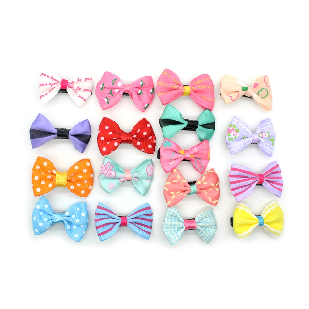 ELECOOL 10pcs Mini Bow Hairgrips Kids Sweet Girls Solid Dot/ Stripe Printing Hair Clips Kids Hairpins Hair Styling Tool