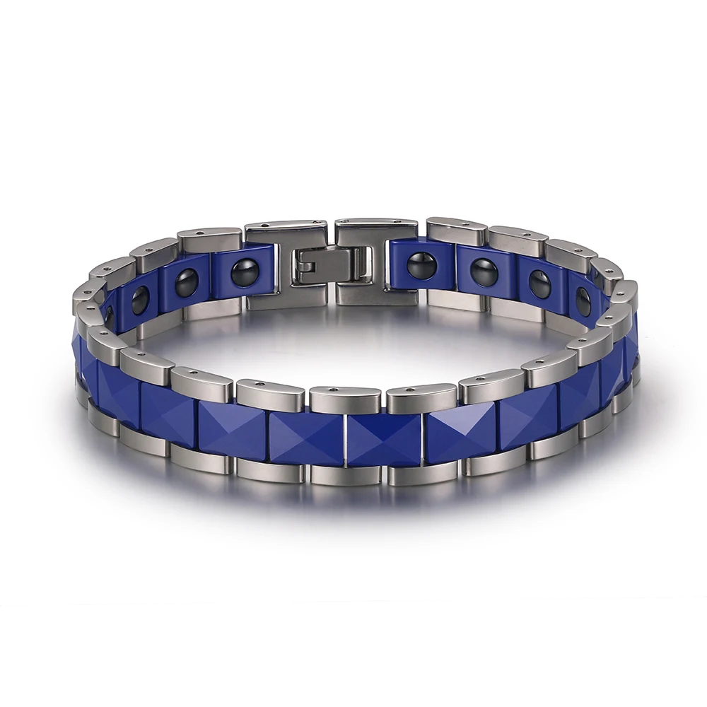 

Unique Fashion Blue Ceramic Bracelet Stainless Steel Mature Style Men Bracelets Bangles Faceted Ceramic Health Element Bracelets
