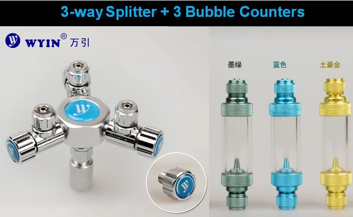 WYIN W02-03 несколько CO2 регулятор разъем 1 до 3 многоканальные, аквариум, 3 магазином розничной торговли при 3-х полосная сплиттер с 3 счетчики пузырьков - Цвет: with Bubble Counters