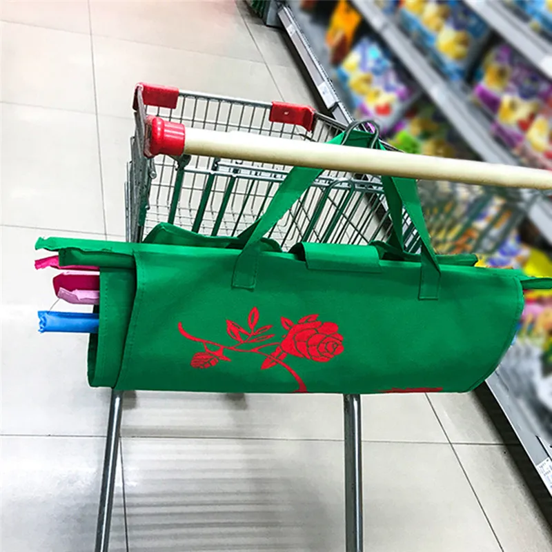 4pcs/Set Thicken Trolley Supermarket Shopping Bags Foldable Reusable Eco-Friendly Cart Handbags Flower Printed Store Carrier-bag