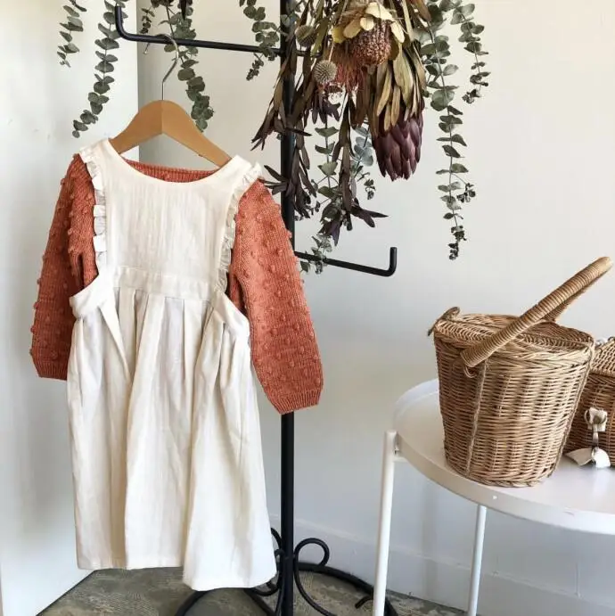 Ins/ детское платье в японском и корейском стиле для девочек, повседневное детское льняное платье принцессы с оборками