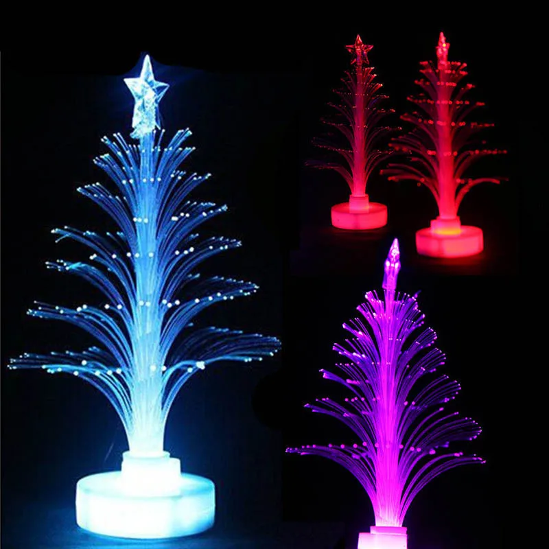 

led christmas tree lights Colorful LED Fiber Optic Nightlight Christmas Tree Decoration Light Lamp 7 Colors Auto Changing