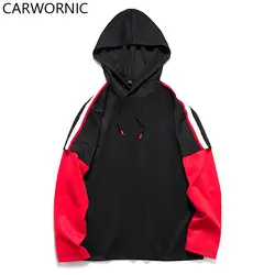 CARWORNIC 2018 Мода Хип-хоп толстовки Для мужчин Повседневное осенний пуловер с капюшоном свитер с длинными рукавами черный, красный лоскутное