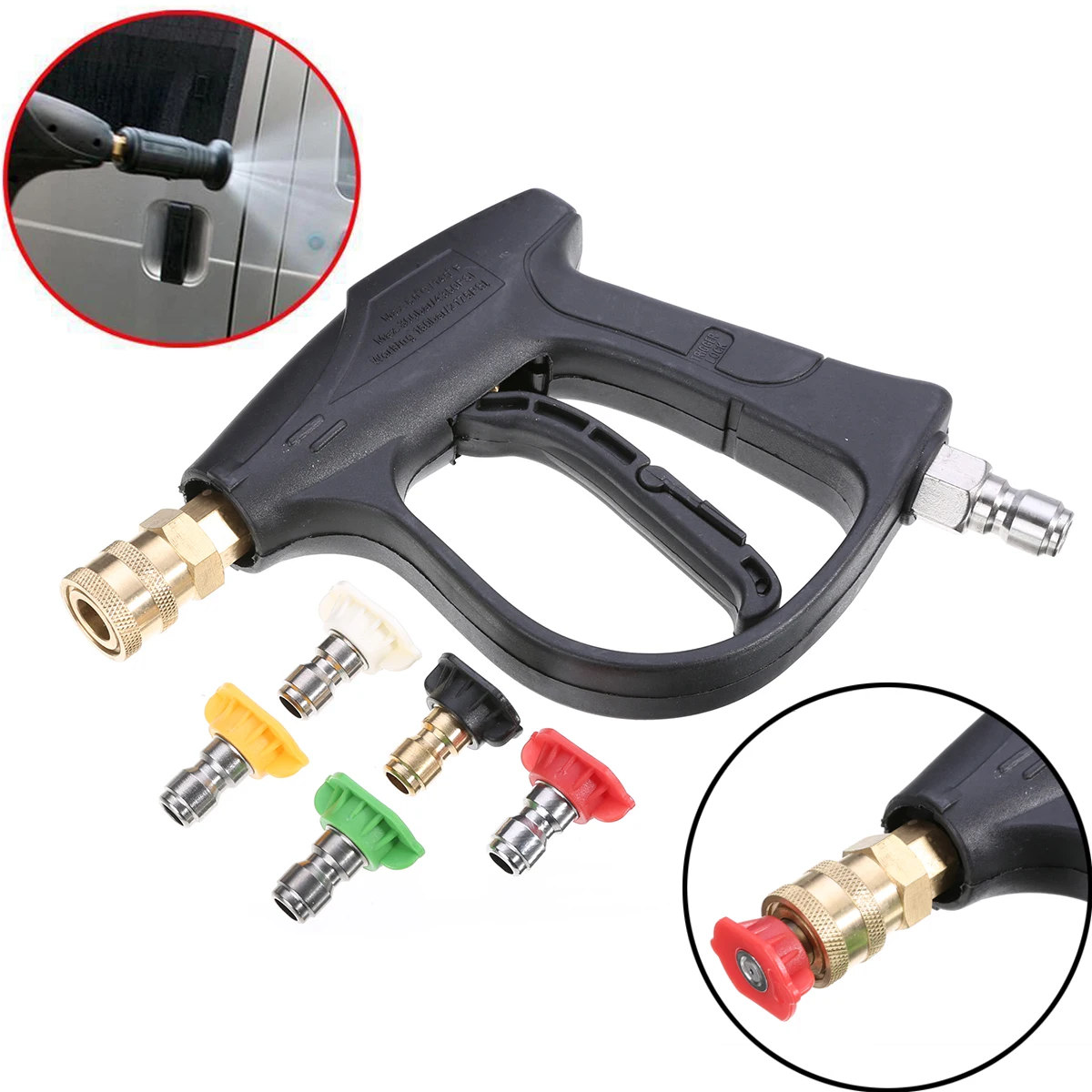 

3000PSI Mayitr High Pressure Washer Water Trigger Tool With 5pcs Spray Nozzle 3/8" Quick Connector For Car Window Washing