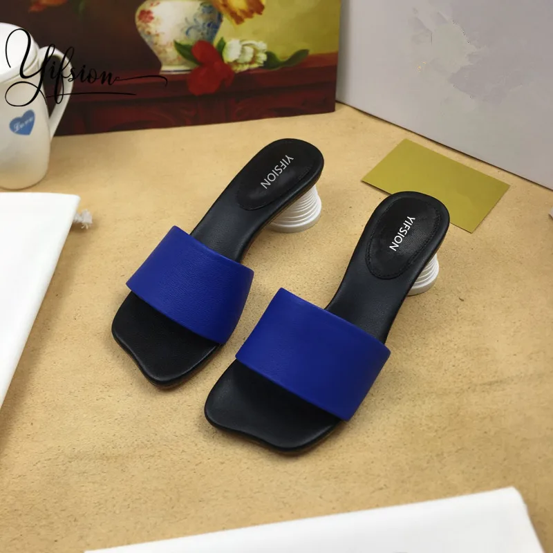 

OLOME New Spring Summer Genuine Leather Shoes Woman Slippers Open Toe Round Heel Women Shoes Slippers Casual Shoes Woman