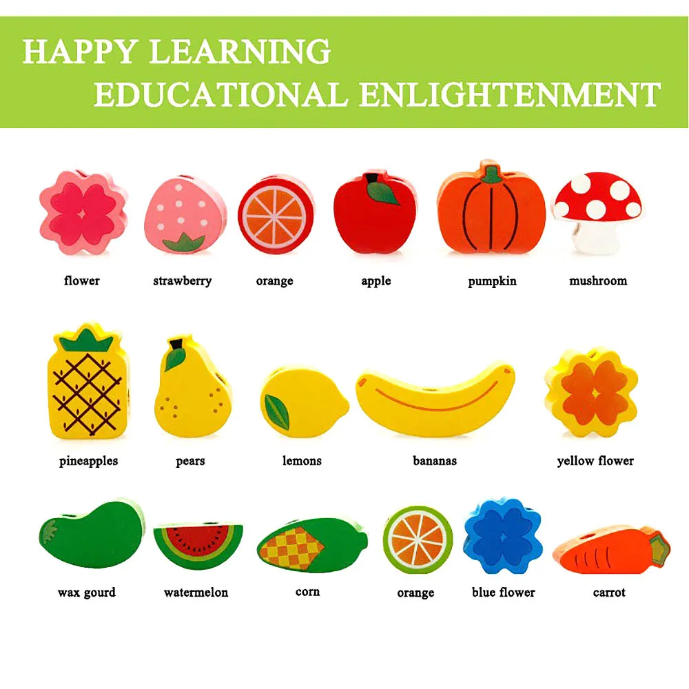 1 Set Creative Useful Wood Hedgehog Fruit Vegetable Beads Building Thread Toy for Kids