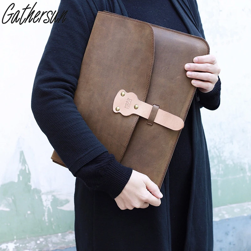 

Gathersun Brand Original Design Handmade Leather Handbag Genuine Leather Bags For Laptop Computer 13.3" Women Clutch Handbags