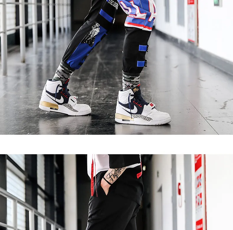 Хлопковые мужские брюки-карго с принтом, повседневные, хип-хоп, Харадзюку, тонкие мужские брюки, черные, корейская мода, Мужская одежда, уличная одежда, LC726