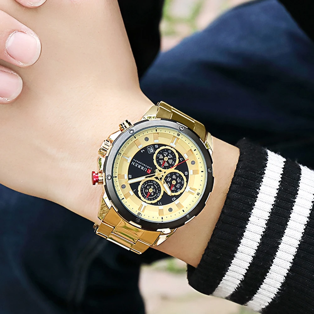 CURREN Chronograph Sport Watches for Men Casual Business Wristwatch with Calendar Quartz Men's Watch Male Clock Relojes Gold
