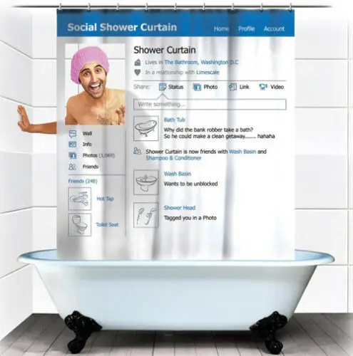 Смешной Social Facebook SNS занавеска для душа Ванная комната Водонепроницаемый ткань