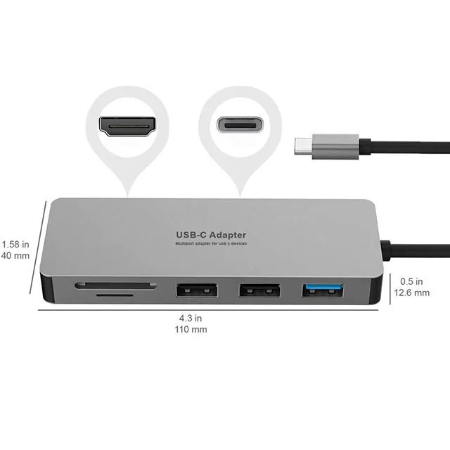 Egeedigi USB C концентратор 7 в 1 док-станция TF кард-ридер HDMI 4K концентратор 3 USB 3,0 адаптер type C PD Зарядка для Mac Book/мобильного телефона