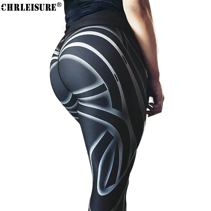 CHRLEISURE Black Print Legging Women 2018 Polyester Ankle