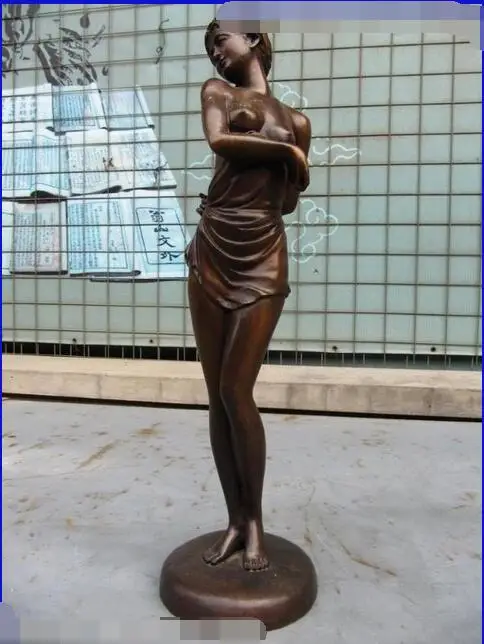 

19"Western Art Pure copper Bronze nude belle Statue