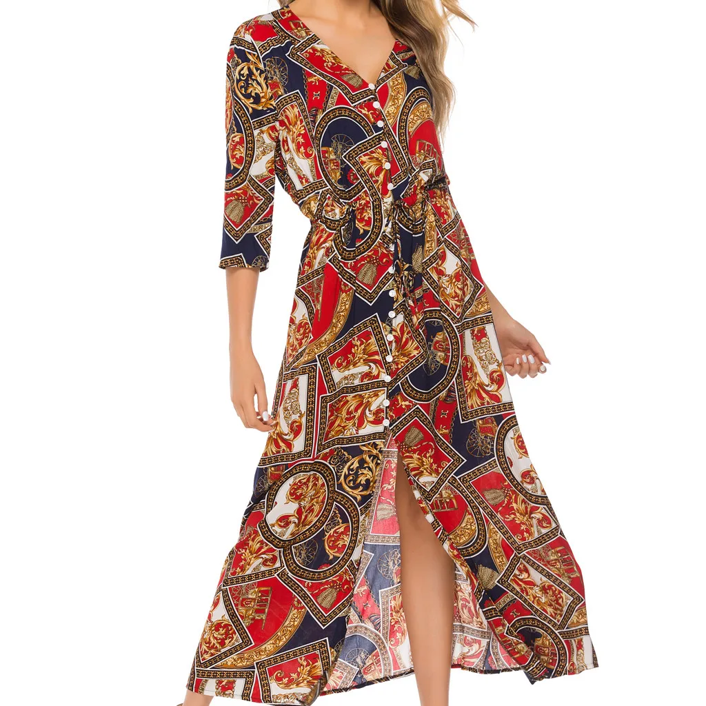 MAXIORILL богемный Для женщин летние модные пляжные богемные платья с захлестом платье T3