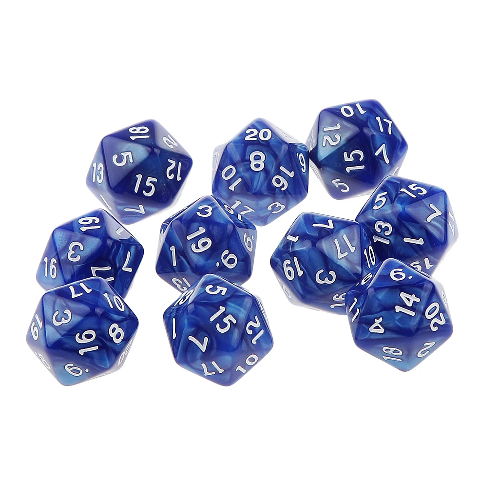 Pack of 10pcs Pearl Blue D20 Twenty Sided Game Dice D&D TRPG Games Party Supplies