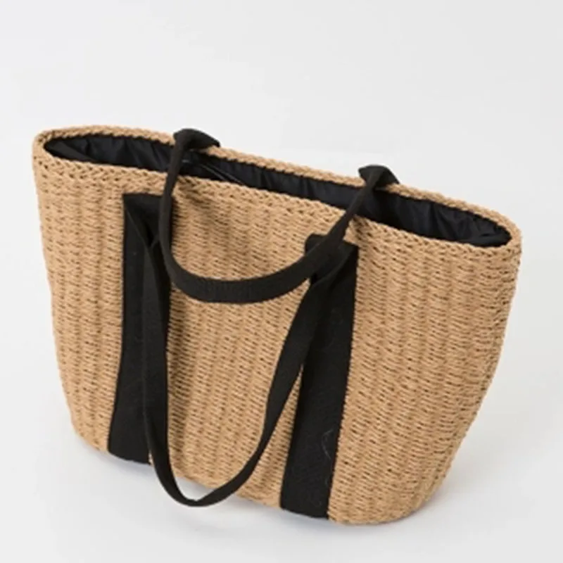 المرأة حقيبة يد القش الصيف شاطئ حقيبة كبيرة قدرة اليد المنسوجة الروطان اليدوية محبوك السفر الأعلى مقبض حقيبة INS نمط خمر