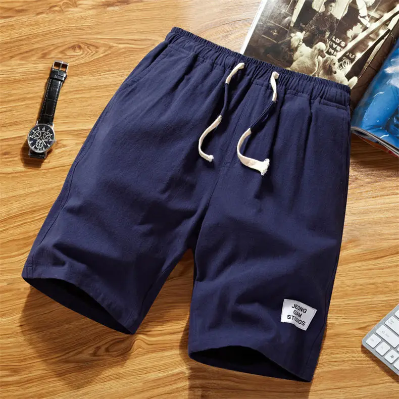 8Colors MuLs Summer Men Shorts 2018 Quality Cotton Linen Shorts Men Elastic Waist Breathable Male Shorts Knee Length Breechcloth-2