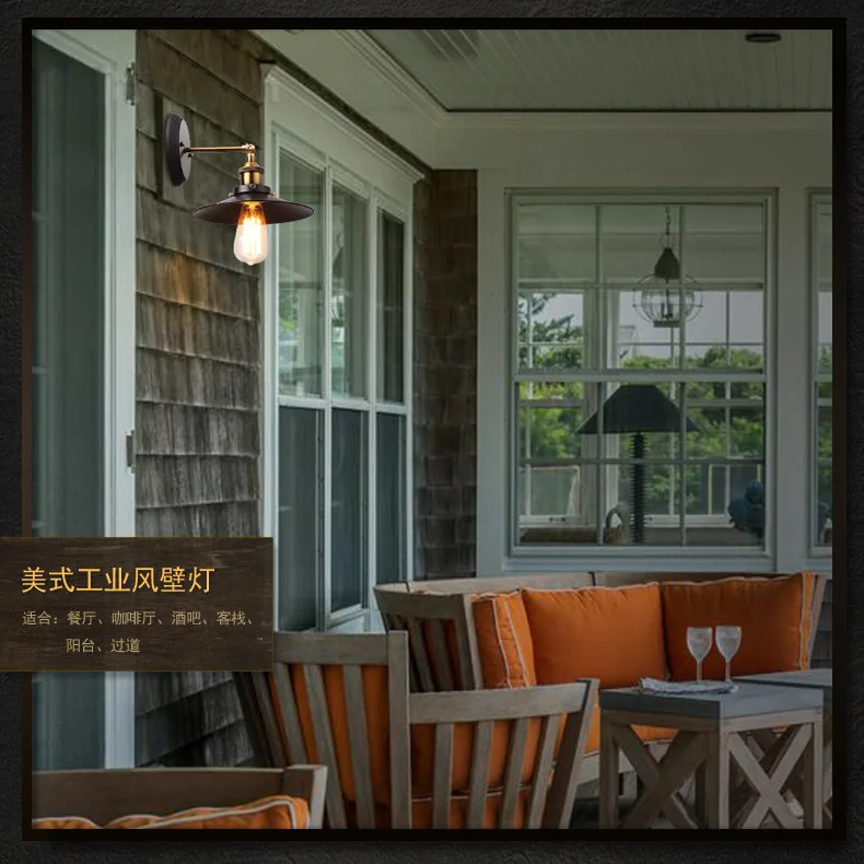 American Iron Retro Dining Room Balcony Bedroom Wall Lamp light Lighting Simple Atmosphere Study Bathroom Antique Luminaria 22cm
