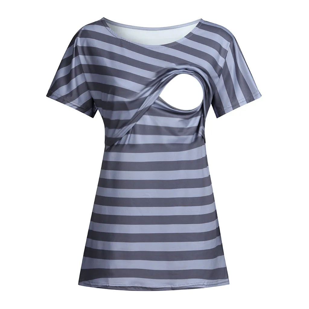 

2019 Women Pregnant Nusring Maternity O-Neck Short Sleeve Tops Stripe Clothes Blouse Casual Wear Plus Size Maternity Top