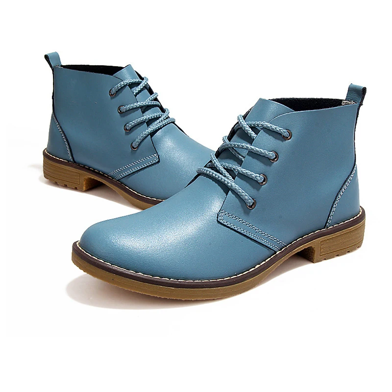

Woman Fashion Genuine Leather Motorcycle Ankle Boots Female Lace Up Low Heels Platform Comfortable Spring Autumn Shoes FW243