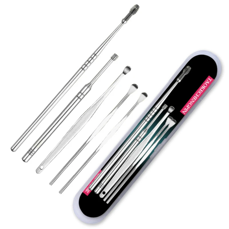 Good Value Ear-Cleaner-Kits Cotton-Swab Pick with Case Spoon Curette-Remover Spiral Ear-Wax Stainless-Steel yGzj6DGJ